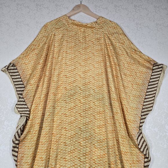 Kantha Bae Mumu Caftan Kaftan Dress OS Yellow Orange Boho Hippie Art To Wear - Picture 11 of 13